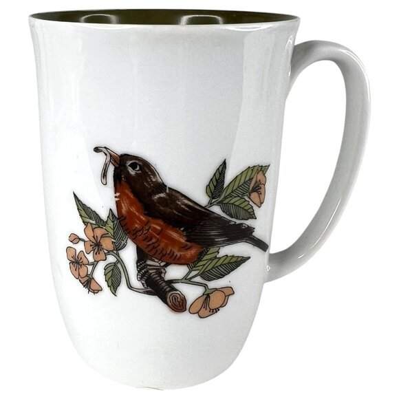 Fitz And Floyd For Neiman Marcus Ceramic Mug Wild Bird Series Green Inside - Picture 1 of 6